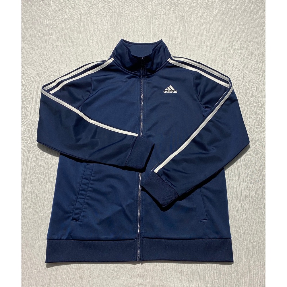 Adidas Boys Navy Blue 3 Stripes Fullβ Zip Track Jacket Size Large 14/16